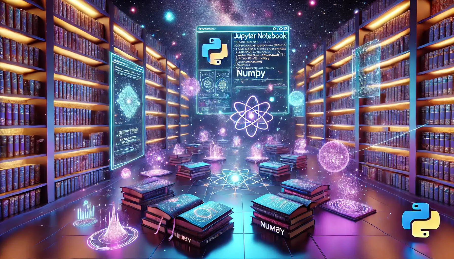 A-visually-captivating-image-of-a-futuristic-space-themed-library-filled-with-glowing-bookshelves-and-open-notebooks-with-the-titles-Jupyter-Notebook