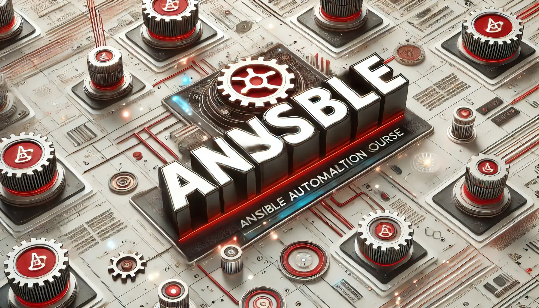 A-high-tech-digital-art-image-representing-an-Ansible-automation-course.-The-design-features-the-term-Ansible-displayed-prominently-in-bold