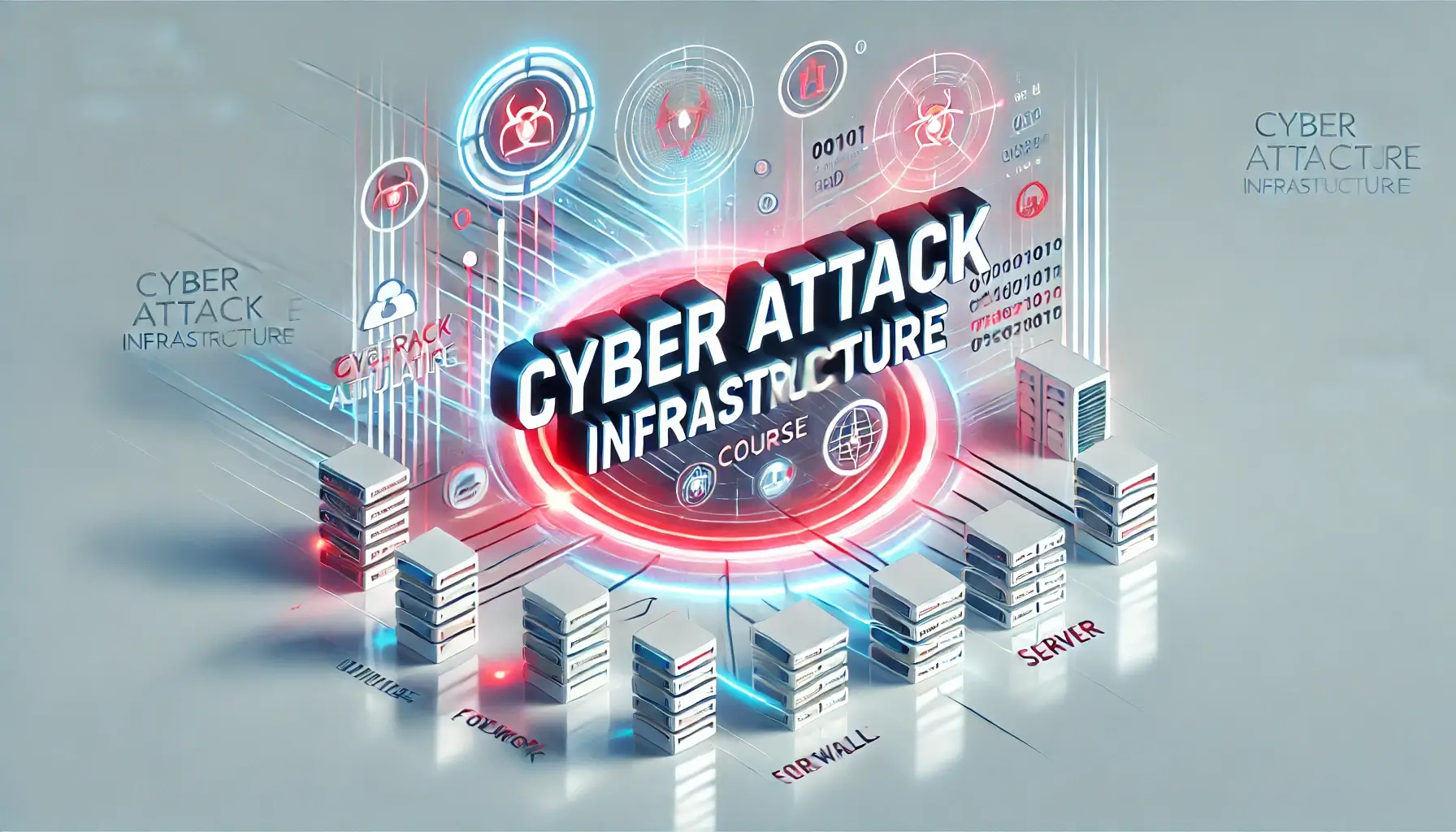 A-sleek-and-modern-digital-art-image-representing-a-Cyber-Attack-Infrastructure-course.-The-design-features-the-title-Cyber-Attack-Infrastructure