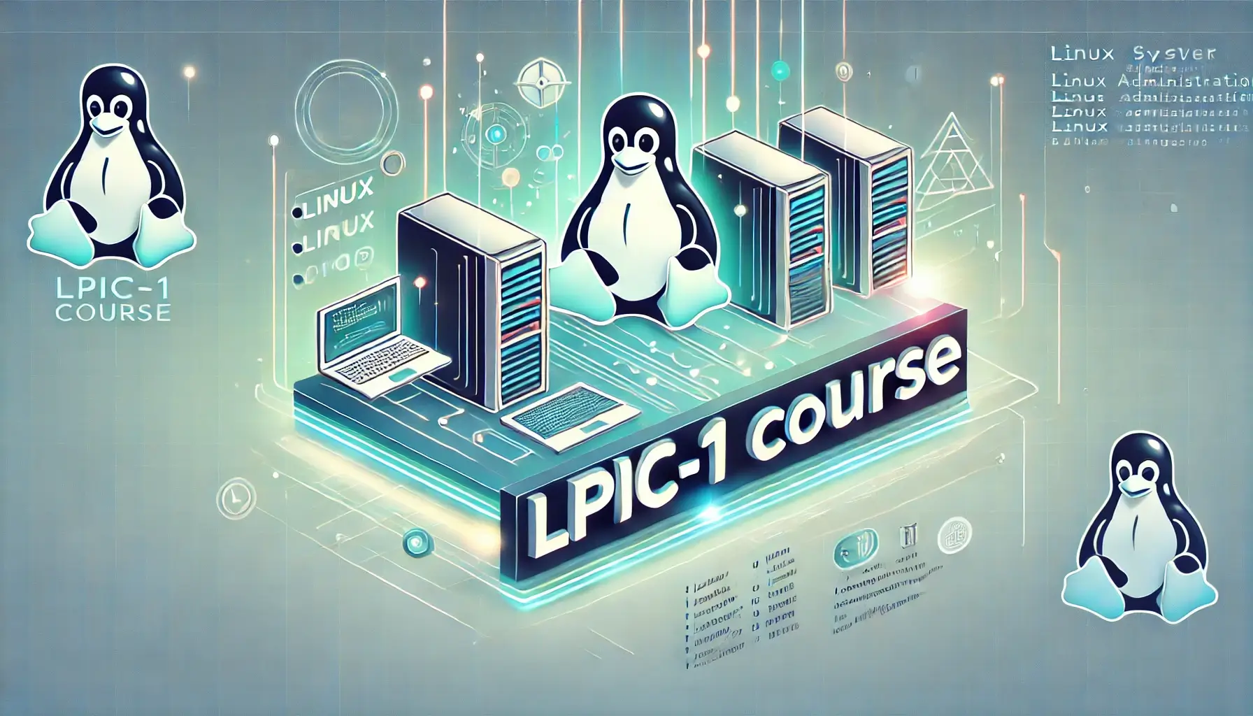 A-sleek-and-modern-digital-art-image-representing-an-LPIC-1-course-for-Linux-server-administration.-The-design-features-the-title-LPIC-1-Course