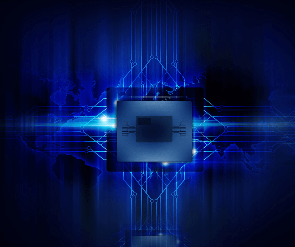 computer chip on blue background