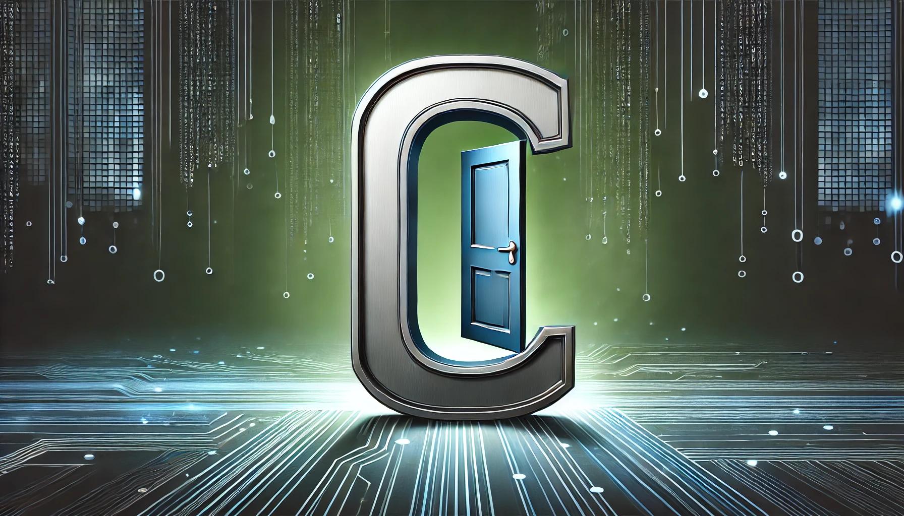 c letter presented with an open door